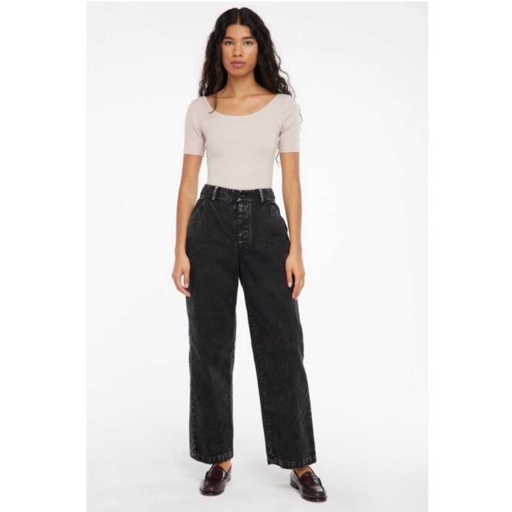 LACAUSA Aiden Trouser Black Mineral Wash Denim Jeans Mid Rise Size 4
